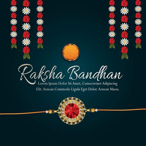 Happy Raksha Bandhan Greeting Card With Vector Illustration Of Garland