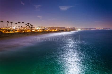 View Of The Beach And Pacific Ocean At Night Stock Image Image Of