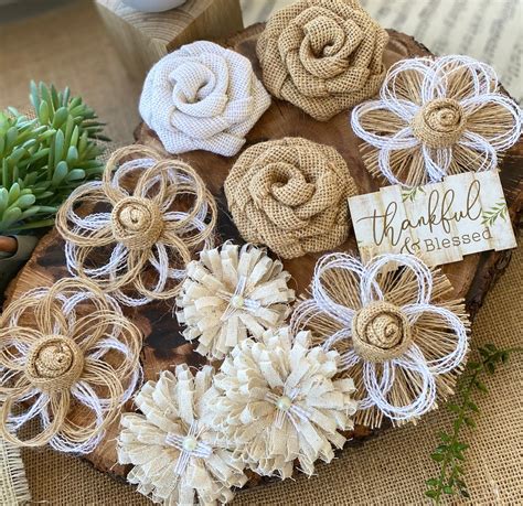 Rustic Wedding Cake Burlap Flower Assortment Set Of 10 Etsy