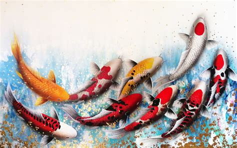 9 Koi Fish Canvas Art For Home Decor Royal Thai Art
