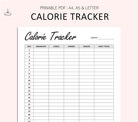 Calorie Tracker Monthly Calorie Tracker Printable Low Etsy