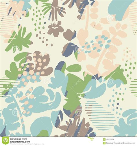 Abstract Floral Seamless Pattern With Trendy Hand Drawn Textures Stock