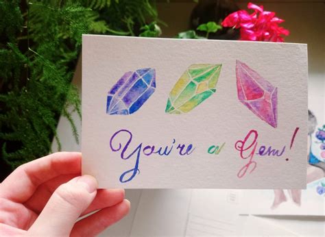 Youre A Gem Thank You Card Watercolor Painting Watercolor Postcard