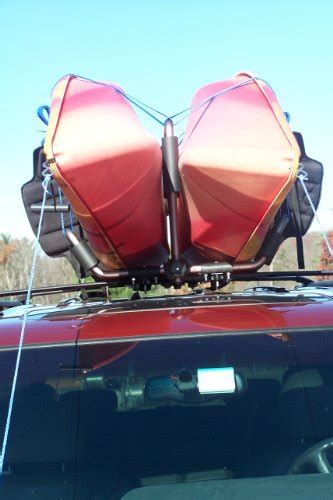 Fold Down Double Satin Black Kayak Roof Mounted J Style Carrier Rack By