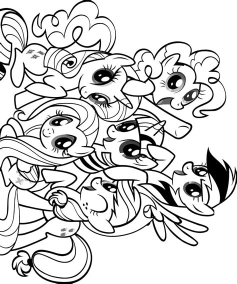 Twilight sparkle, rainbow dash, princess celestia, rarity, fluttershy, pinkie pie, applejack, apple bloom, sweetie belly and scootaloo will keep the kids company. My Little Pony Coloring Pages