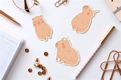 Capybara Kawaii Stickers Cute Capybaras 10 Png Digital Sticker Pack Design Kapibara Clipart Etsy