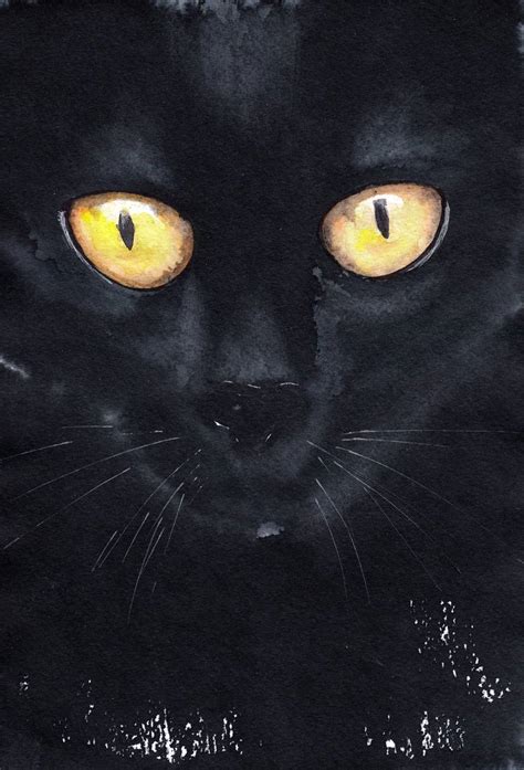 Black Cat Is Starring At You With Its Big Orange Eyes Drawing By Oleksandr Kulichenko Saatchi Art