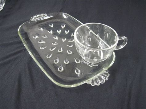 Set Of 6 Hazel Atlas Teardrop Clear Glass Snack Set Vintage 1950s 12