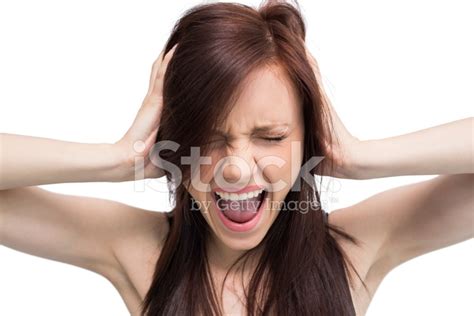 Close Up On Exasperated Brunette Screaming Stock Photo Royalty Free