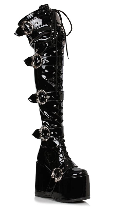 5 thigh high chunky buckle boot sexy patent leather shoes