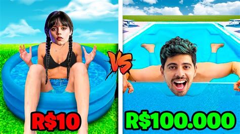 24 horas na piscina de r 10 r 100 e r 100 000 com vilÕes youtube