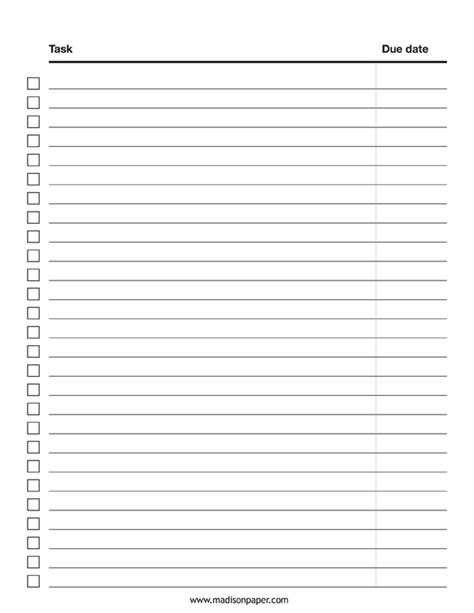 Task List Template Madisons Paper Templates
