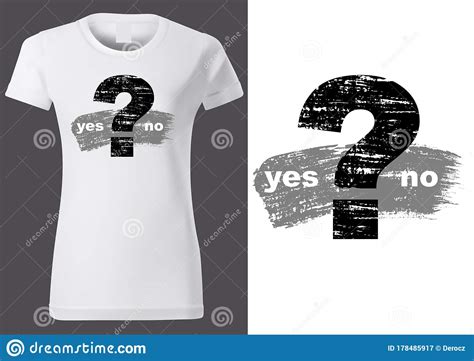 Women White T Shirt With Question Mark Motif Stock Vector