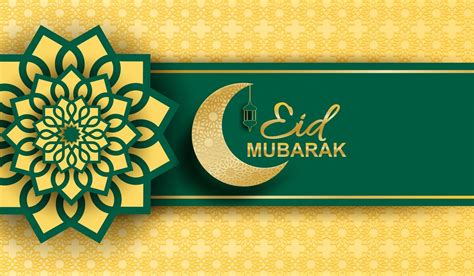 Eid Mubarak Ramadan Mubarak Background Design With Moon Gold Lantern