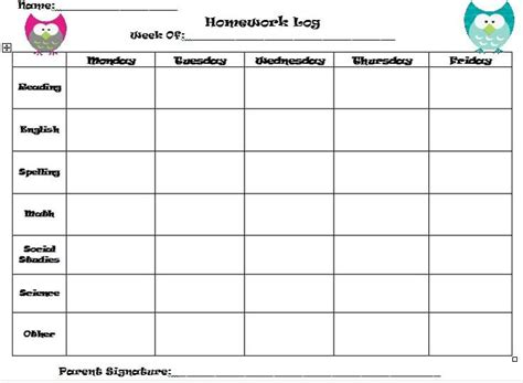 Homework Weekly Planner Template