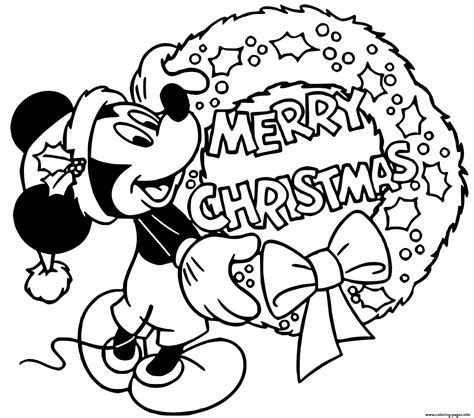 Mickey Mouses Wreath Merry Christmas Coloring Page Printable