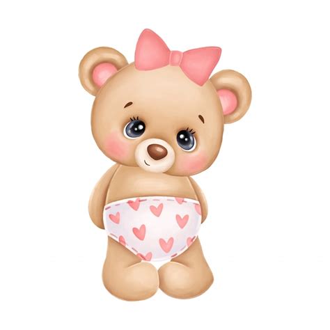 Premium Vector Cute Teddy Bear Girl With A Pink Bow And Hearts