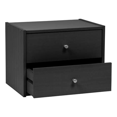 Iris Usa Wood Stacking Storage Box With Drawer Black