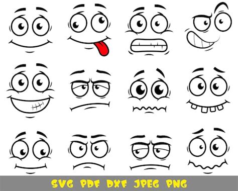 Funny Cartoon Faces Svg Png Pdf Dxf  File Etsy