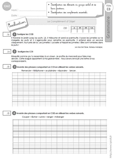 Cm2 Evaluation Le Complément Dobjet