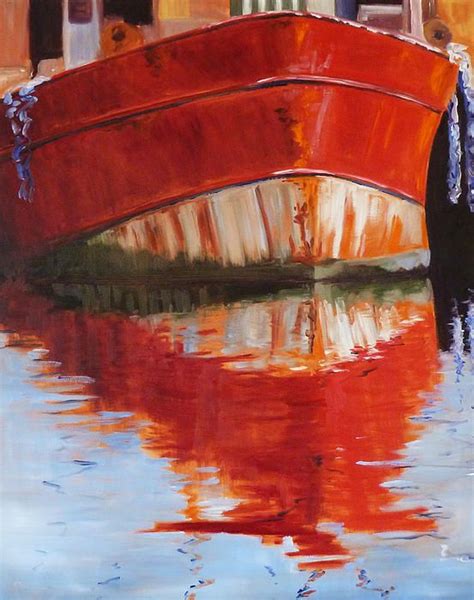 Red Boat By Nancy Merkle Art Painting Coastal Painting