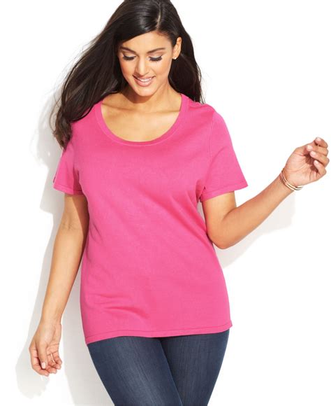 Inc International Concepts Plus Size Short Sleeve Sweater In Pink Lyst