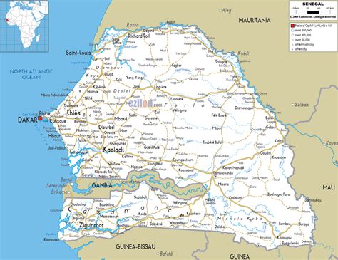 Large Detailed Road Map Of Senegal With All Cities And Airports