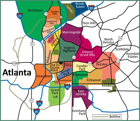Map Of Atlanta Neighborhoods Intown Atlanta Map Showing Neighborhoods