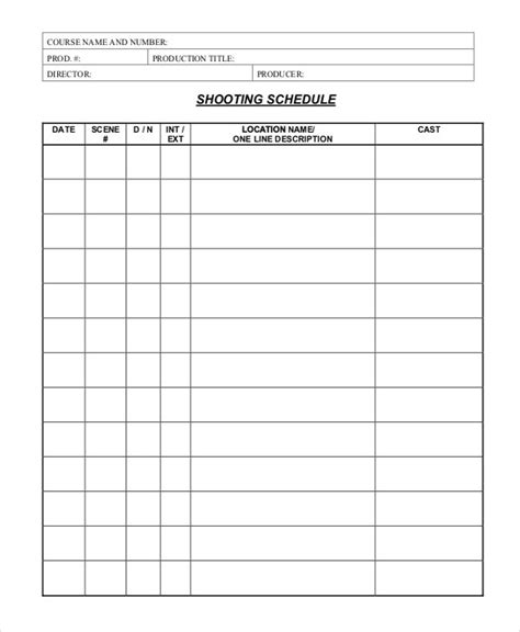 Blank show rundown template : Shooting Schedule Template - 13+ Free Word, PDF Document Downloads | Free & Premium Templates