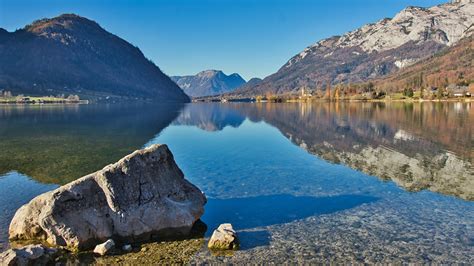 Fonds Decran 1366x768 Autriche Montagnes Lac Forêts Pierres