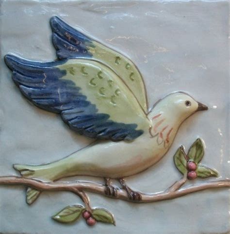 Items Similar To Ceramic Tile Handpainted Bird Relief Architectural