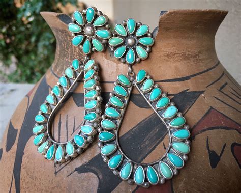 34g 3 1 4 Turquoise Cluster Hoop Earrings By Navajo Sheila Tso Native
