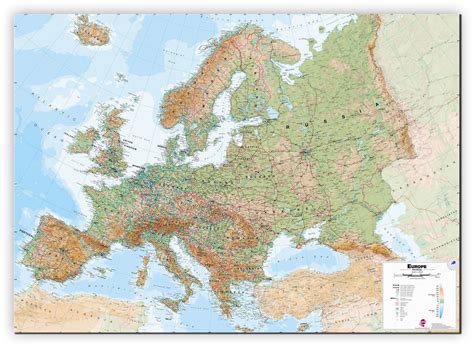 Large Europe Wall Map Physical Canvas
