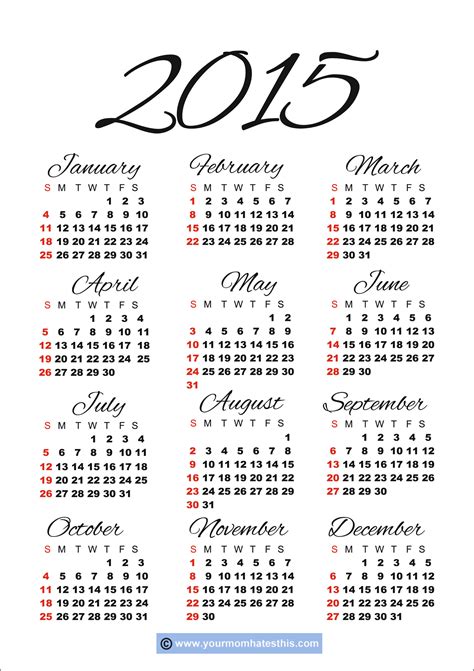 Download Printable 2015 Calendar