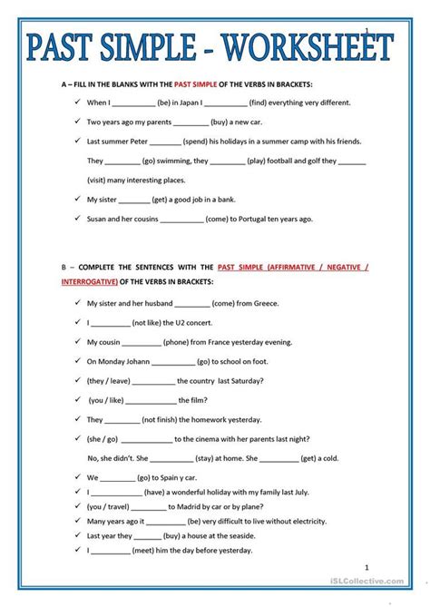 Past Simple Worksheet English Grammar