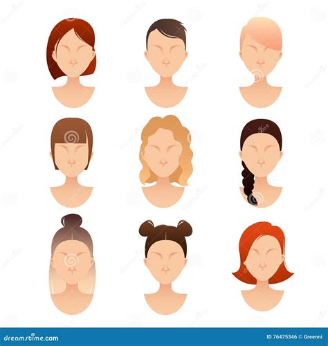 Sistema De Caras De Las Mujeres Con Diversos Peinados Ilustraci N Del Vector Ilustraci N De