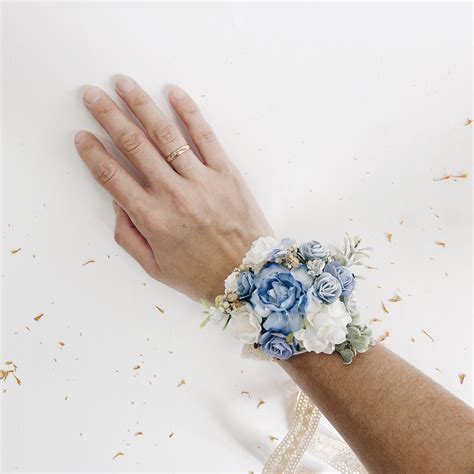 Dusty Blue Wrist Corsage Floral Wrist Corsages Blue Wrist Etsy