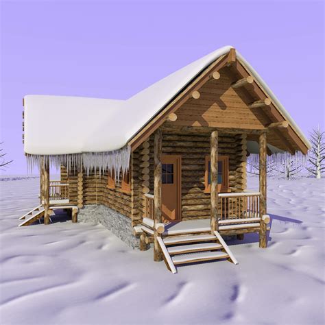 Wooden Cabin Snow 3d Model