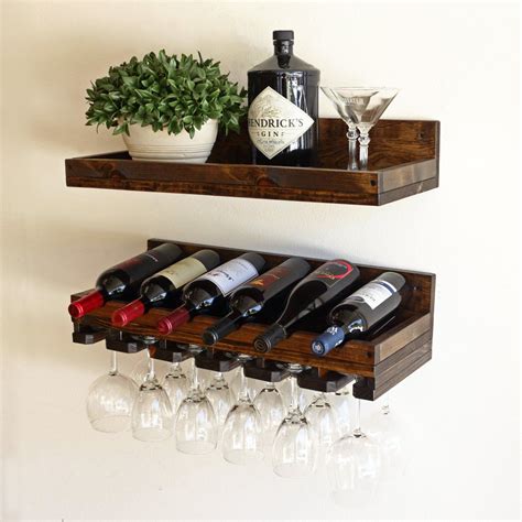 Wood Wine Rack And Wall Mounted Wine Bottle Holder Shelf With Etsy