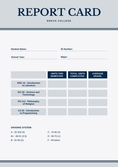 customize  college report card templates  canva