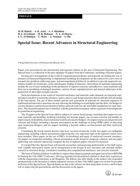 Pdf Special Issue Recent Advances In Structural Engineering