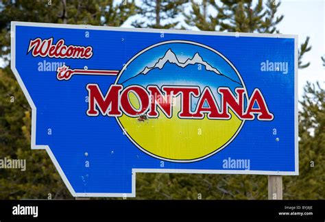 Usa Montana West Yellowstone Welcome To Montana Sign Along Us