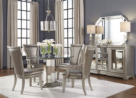 Couture Silver Round Pedestal Dining Room Set From Pulaski Coleman