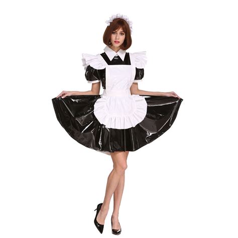 French maid dress headband apron & feather duster costume fancy dress up uniform. Sissy Maid Lockable Black PVC Dress Crossdressing For Men Plus Size Costume | eBay