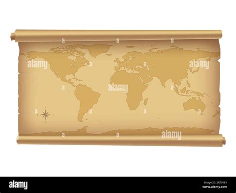 Parchment With World Map Isolated On White Vector Illustration