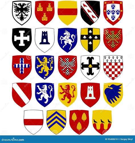 Coats Of Arms On The Shields At The Hospitaller Knights Stock Vector