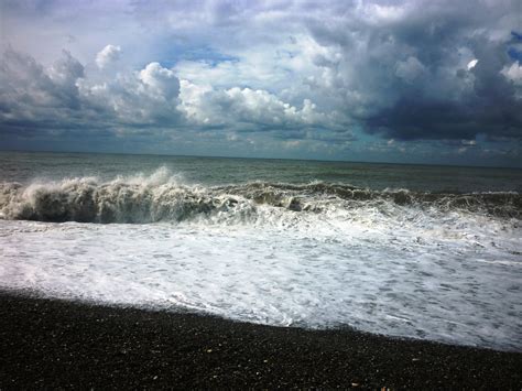 Black Sea Storm Clouds Beach Waves Ocean Wallpaper