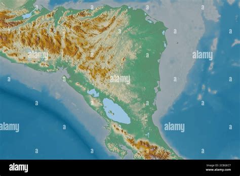 Extended Area Of Nicaragua Topographic Relief Map 3d Rendering Stock