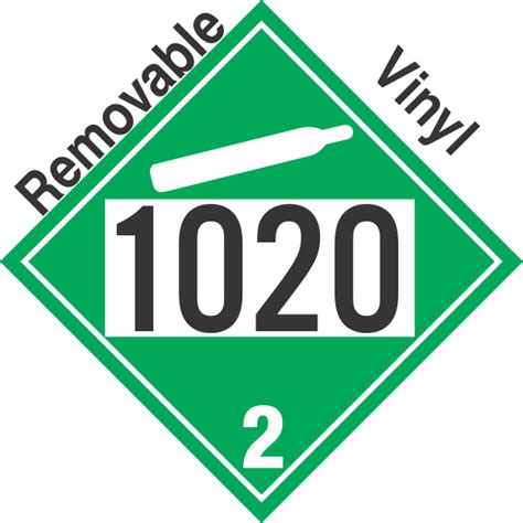 Non Flammable Gas Class 2 2 UN1020 Removable Vinyl DOT Placard