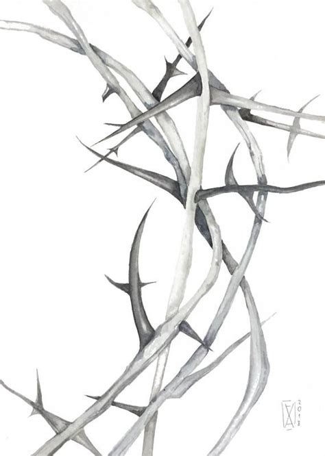 Thorns Black And White Watercolor Minimalist Watercolor Painting